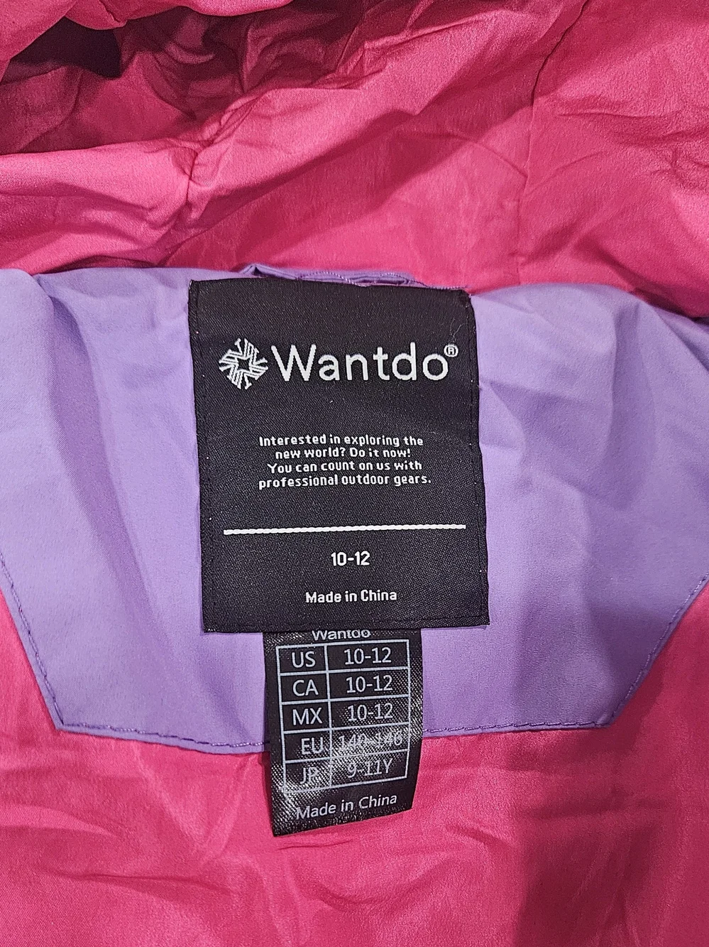 Wantdo Kids Hooded Puffer Jacket in Purple with Red-Lined Hood